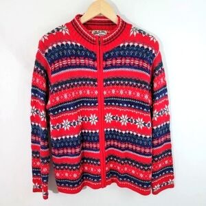 VTG Heirloom Collectibles Red Full Zip Christmas Sweater Sz M Holidays Festive